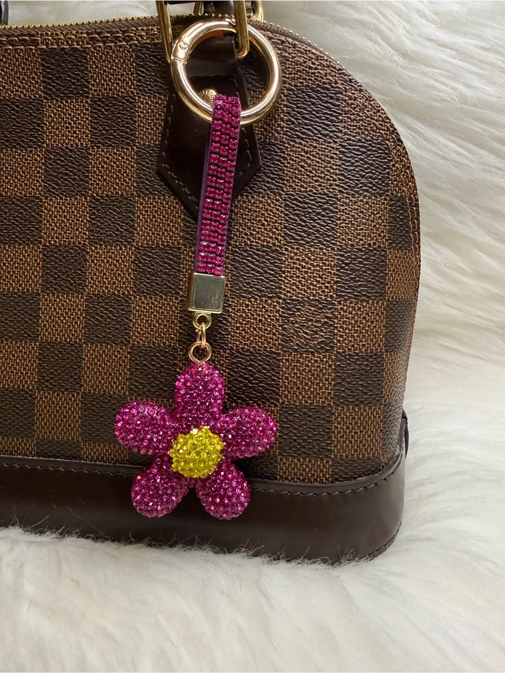 Pink Crystal Flower Bag Charm